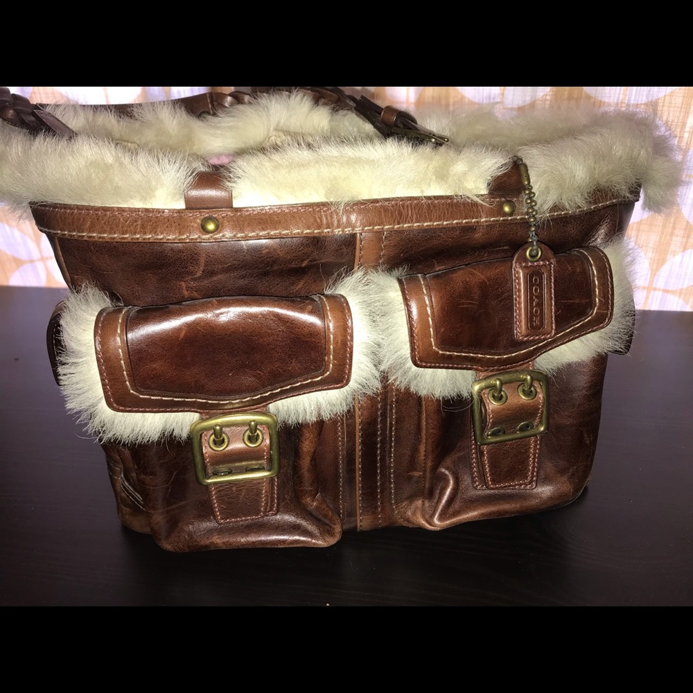 Leather and fur vintage Coach purse